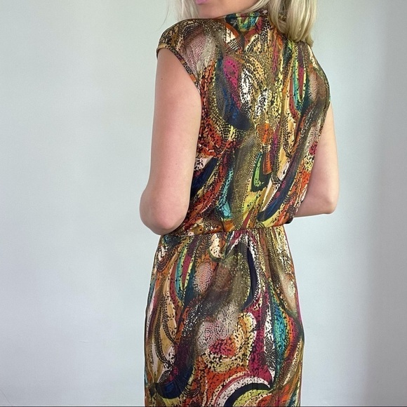 Max Mara Pink,Tan,Turquoise Drape Sleeveless Dress - Picture 5 of 15